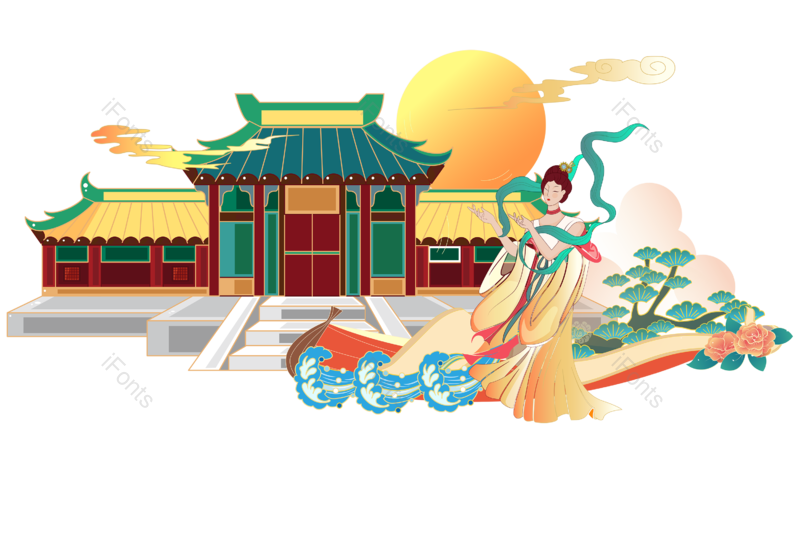 祥云图片,复古元素,中国风PNG,美女免抠素材